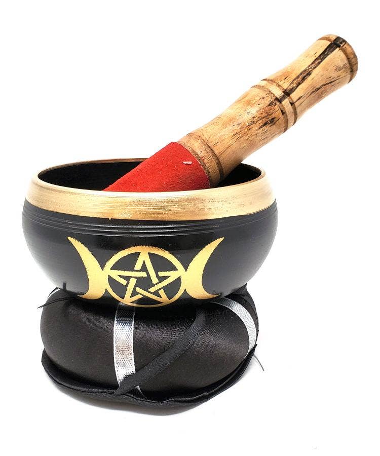 Triple Moon Pentagram Tibetan Singing Bowl 4"D with striker