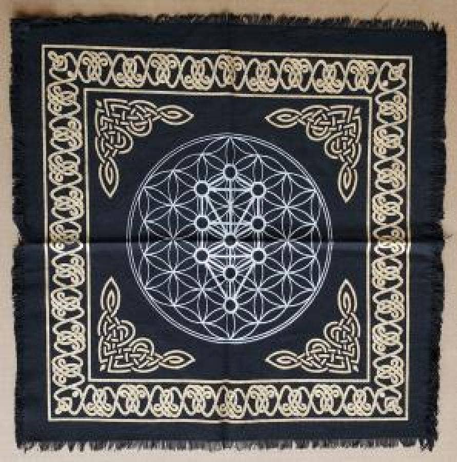 Geometric Tree of Life Altar Cloth 18x18" Gold & Silver