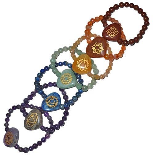 7 Pieces Seven Chakra Heart Bracelets Set