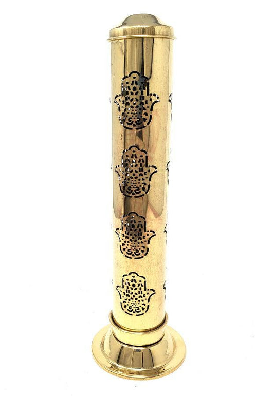 Hamsa Hand Brass Incense Tower Burner 12"