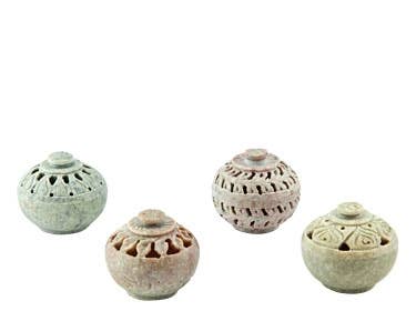 4 Pieces Soapstone Burner in Lid Assorted Designs - 2"D