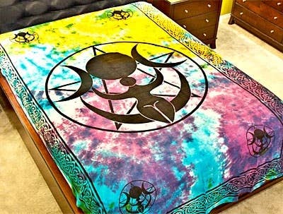 Triple Moon Goddess Tapestry (Tie Dye) - 72" x 108"