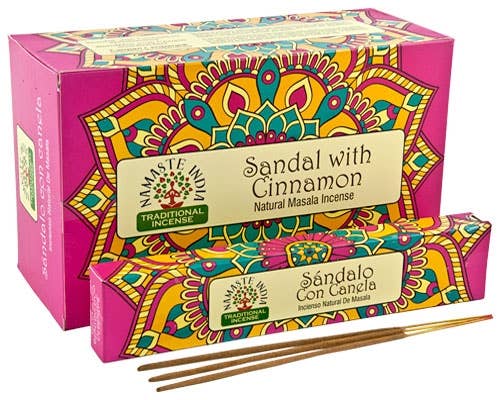 Namaste India - Sandal with Cinnamon Incense - 12 Sticks Pac