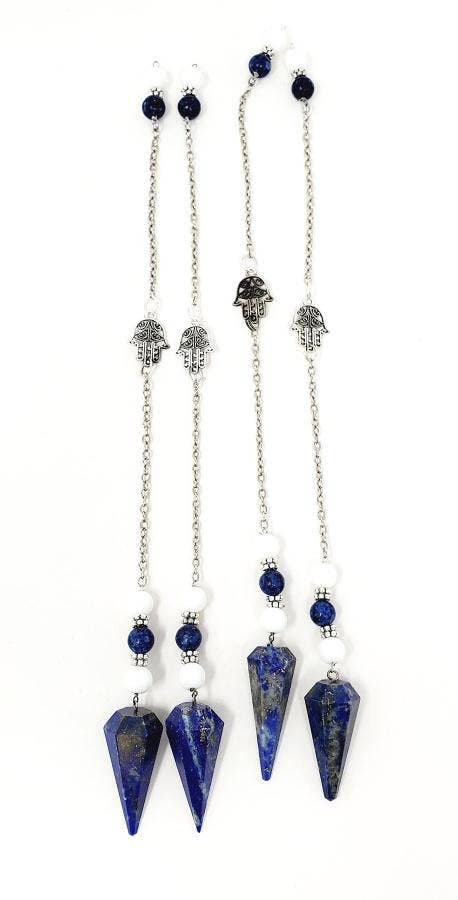 Hamsa Hand Charm w/Lapis Stone Pendulum with Chain ( 4 PACK)