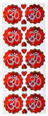 Om Symbol In Red Silver & Gold Sticker - 2.75"D (10 per pack