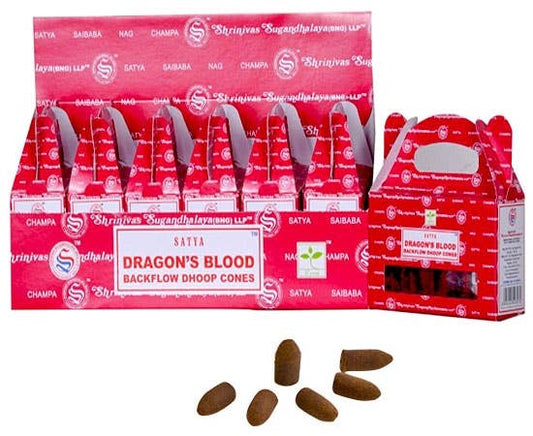 Satya Dragons Blood Backflow Incense Cones - 24 Cones Pack