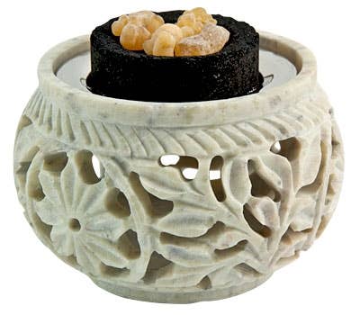 Carved Natural Stone Screen Charcoal Burner - 3"x3"x2.5"