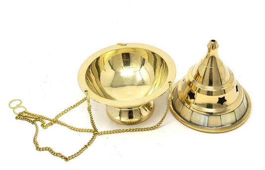 Brass Hanging Censer w/ Mother of Pearl 5"H