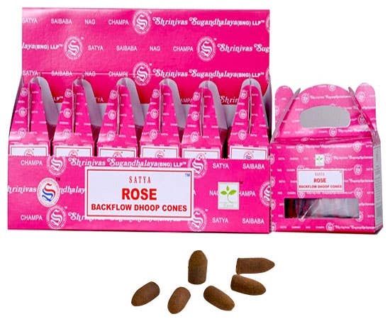 Satya Rose Backflow Incense Cones - 24 Cones Pack 6 Packs