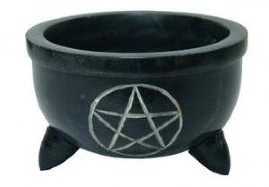 Pentacle Carved Soapstone Charcoal Burner or Smudge Pot 4"Dx