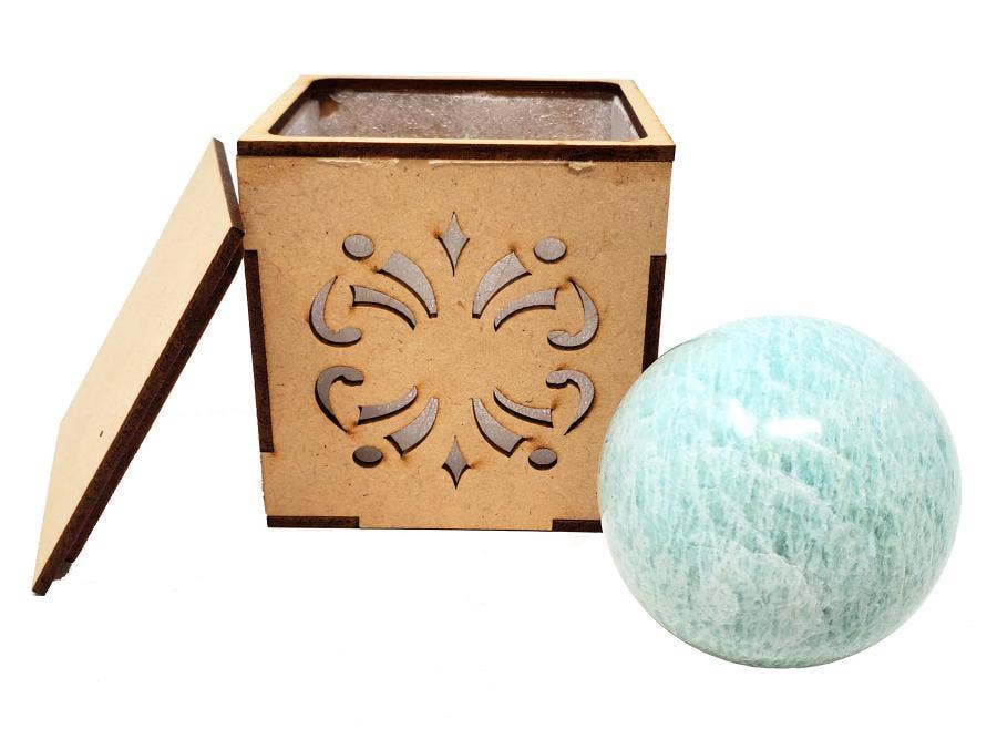 40-55mm AMAZONITE Gemstone Sphere with wooden Box