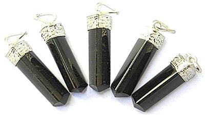 5 Pieces Black Tourmaline Pencil Point Pendant Set - 1.5"L