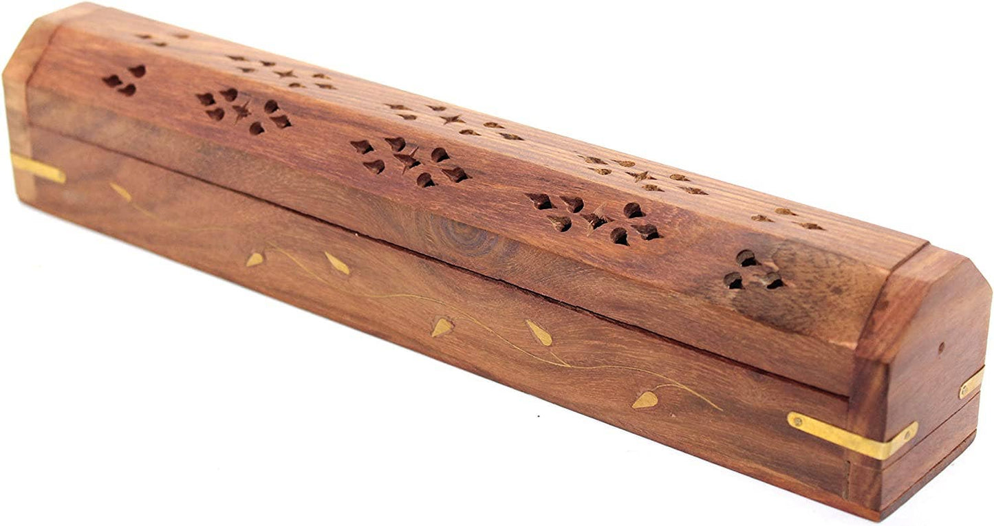 Vine Inlaid Wood Incense Box Burner 12"L (2 pieces)