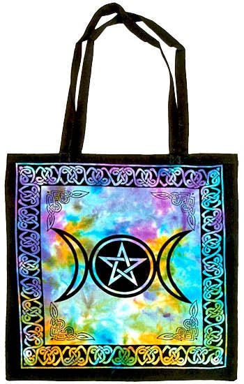 Triple Moon Pentacle Tote Bag 18"x18" (Tie Dye)