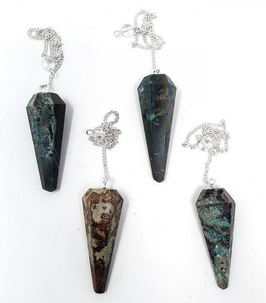 Chrysocolla Gemstone Pendulum with Chain (4 PACK)