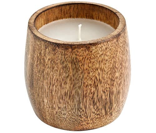 Natural Wooden Candle Pot with Wax - 3.5"H, 3.5"D