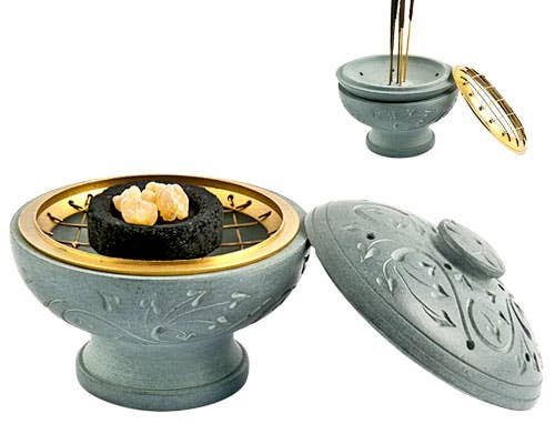 Floral Carved Screen Charcoal Burner & Sticks Burner