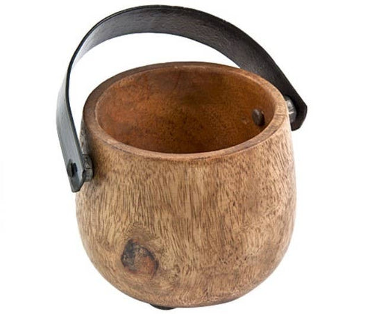 Wooden Pot with Metal Handle - 3.5"D, 3"H