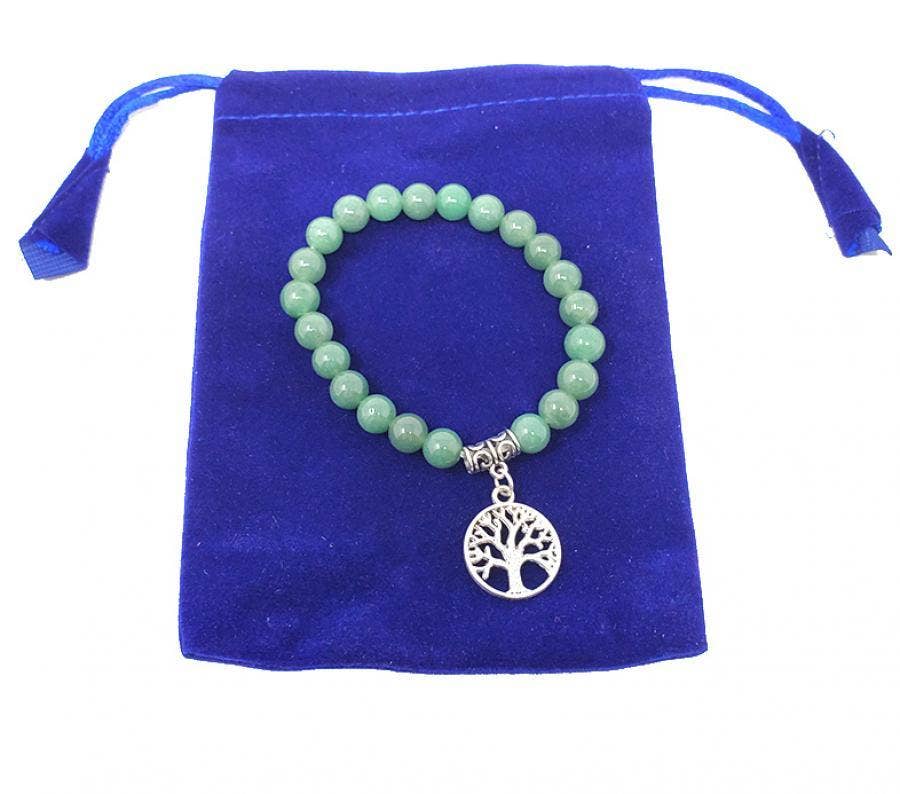 Green Aventurine Gem Stone Bracelet with Tree of Life Charm