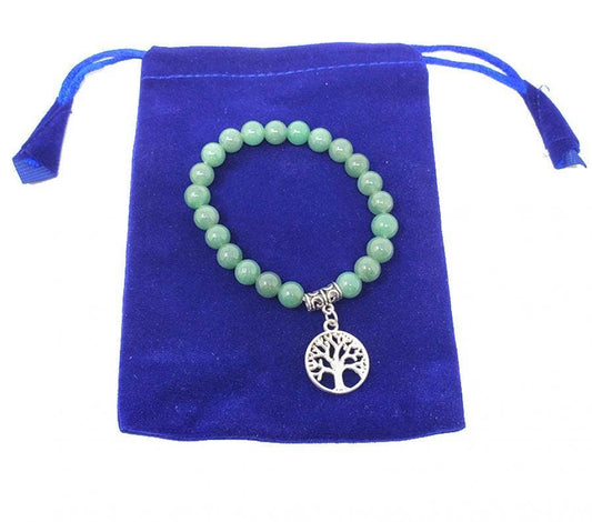 Green Aventurine Gem Stone Bracelet with Tree of Life Charm