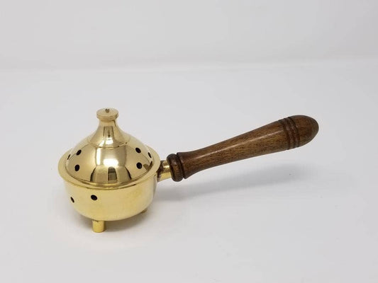 7" Solid Brass Burner with Lid & wood Handle