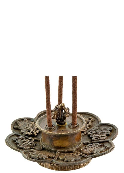 Lotus Tibetan Incense Burner Antique - 3.75"H, 5"D