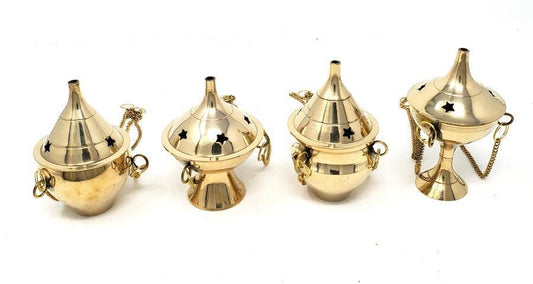 Brass Hanging Censer Burner Set of 4 Pc