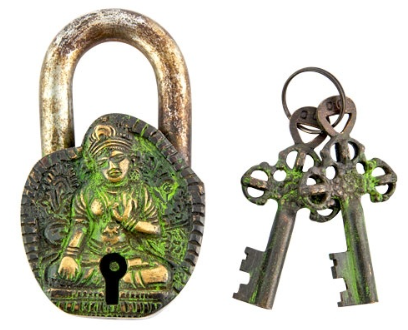 Goddess Tara Tibetan Antique Lock - 2.5"W, 4"H