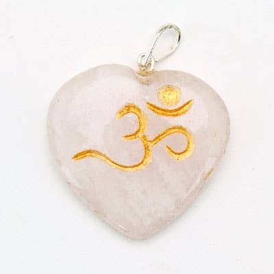 Rose Quartz Heart Om Symbol Pendant - 1.25"x1.25"