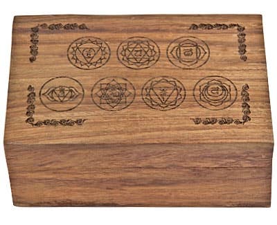 Seven Chakra Carved Wooden Box - 4" x 6"