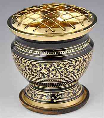 Carved Brass Screen Charcoal Burner - 4"H