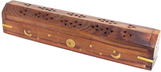 Celestial Wood Incense Box Burner 12"L (2 pieces)