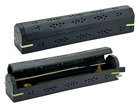 2 Pieces Wooden Incense Box Burner in Black- 12"L