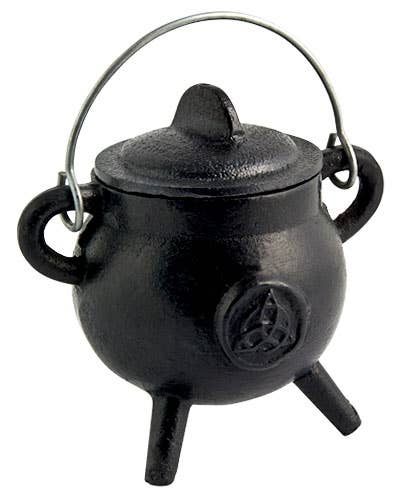 Triquetra Cast Iron Cauldron with Lid - 4.5"H, 2.75"D