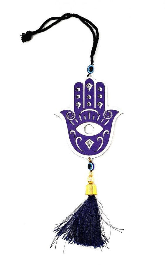 Royal Blue Wooden Hamsa Hand Evil Eye Wall/Car hanging