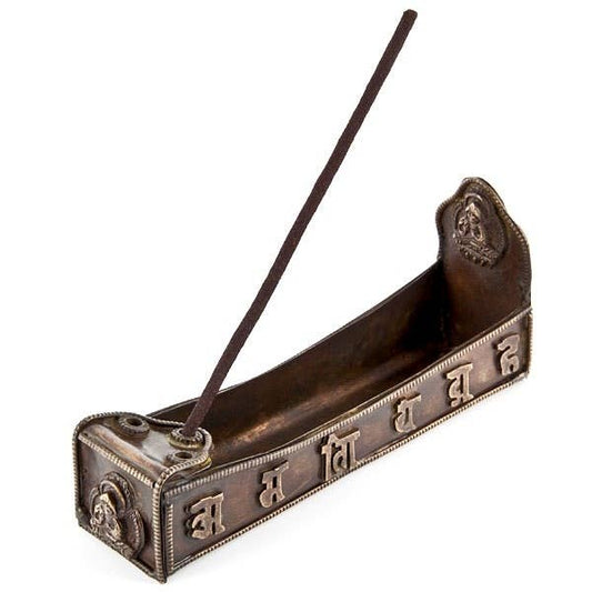 Tibetan Mantra Incense Burner Antique - 6"L