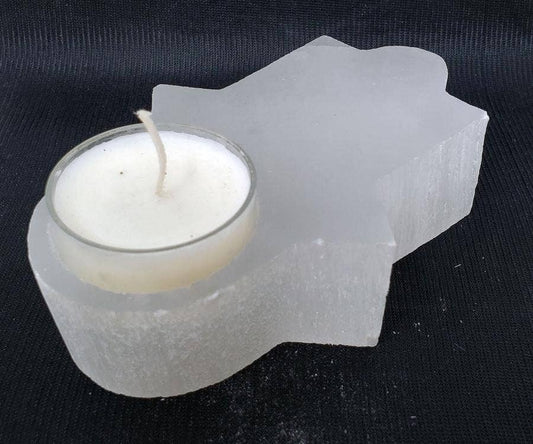 White - Hamsa Hand Selenite Candle Holder/Cone Incense Burne