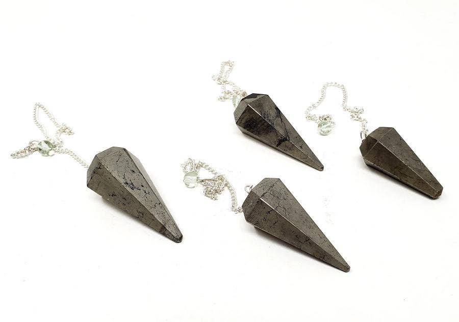 Silver Pyrite Gemstone Pendulum with Chain (4 PACK)