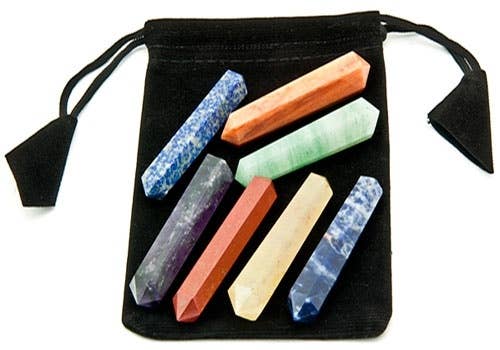 7 Chakra Double Terminated Wand Set in Velvet Pouch