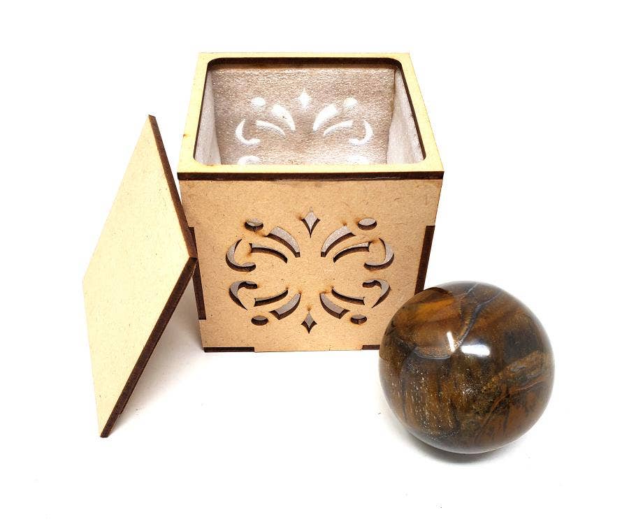 40-55mm TIGER EYE Gemstone Sphere with wooden Box