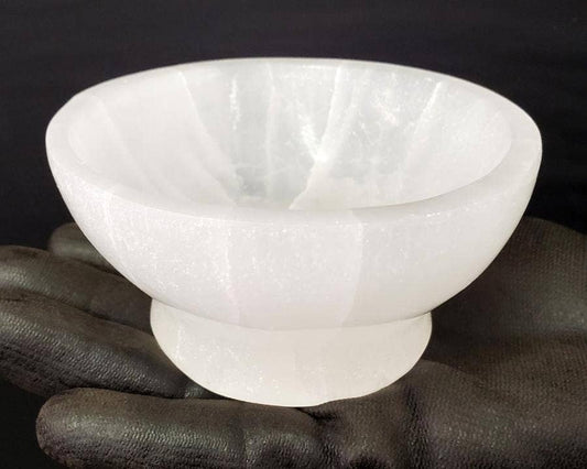 Selenite White Bowl with Base 3.5"-4" Diameter