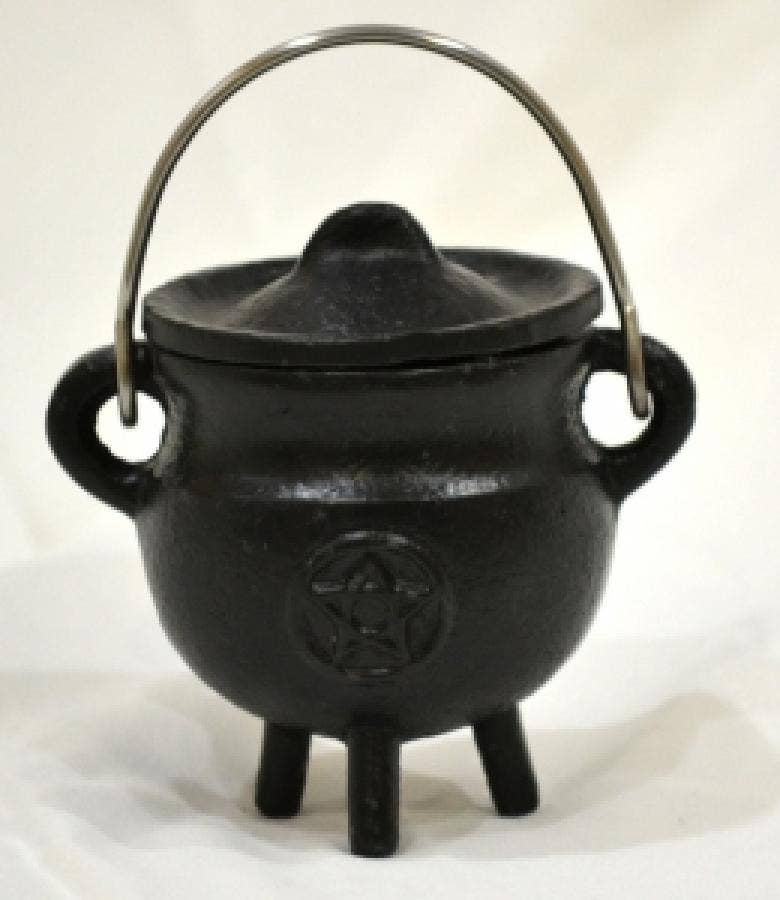 Pentacle Cast Iron Cauldron w/lid 3"H 2.75"D