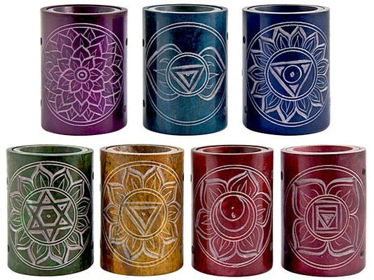 7 Pieces Chakra Carved Aroma Lamp Set - 3.5"H, 2.5"D