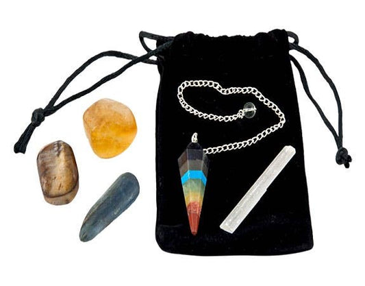 Chakra Healing Stones Kit Citrine Selenite Set in Velvet Pou