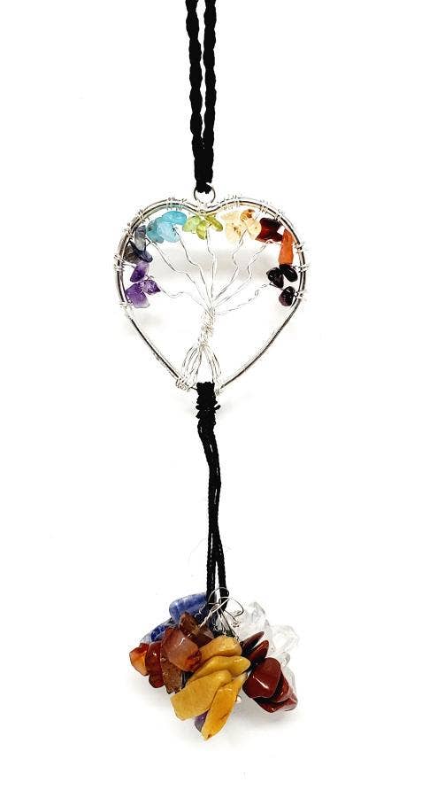 Heart Tree of Life Wall Hanging with 7 chakra Stone Chips 6"