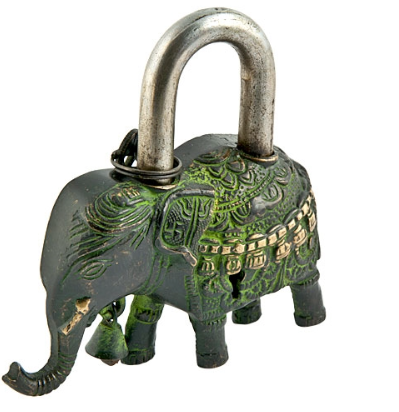 Elephant Tibetan Antique Green Lock - 5"W, 5"H