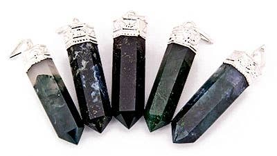 5 Pieces Moss Agate Pencil Point Pendant Set - 1.5"L