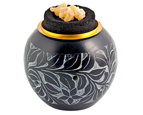 Floral Carved Screen Charcoal Burner - 3"x3"x2.5"