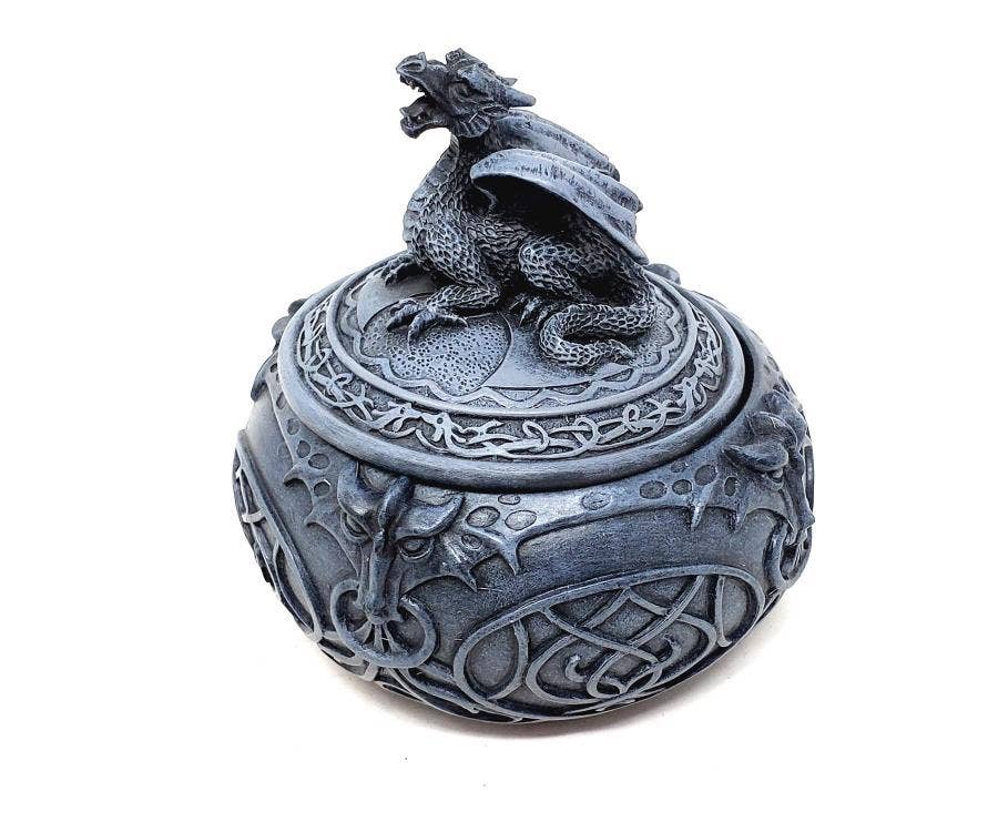 Celtic Dragon Round Box 4x4x3.75"H