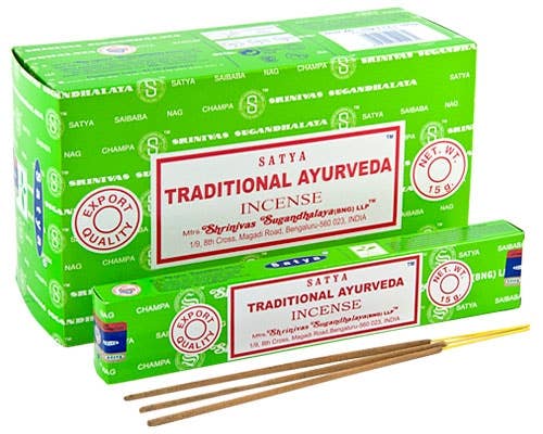 Satya Traditional Ayurveda Incense-15 Gram Pack 12 Packs P/B